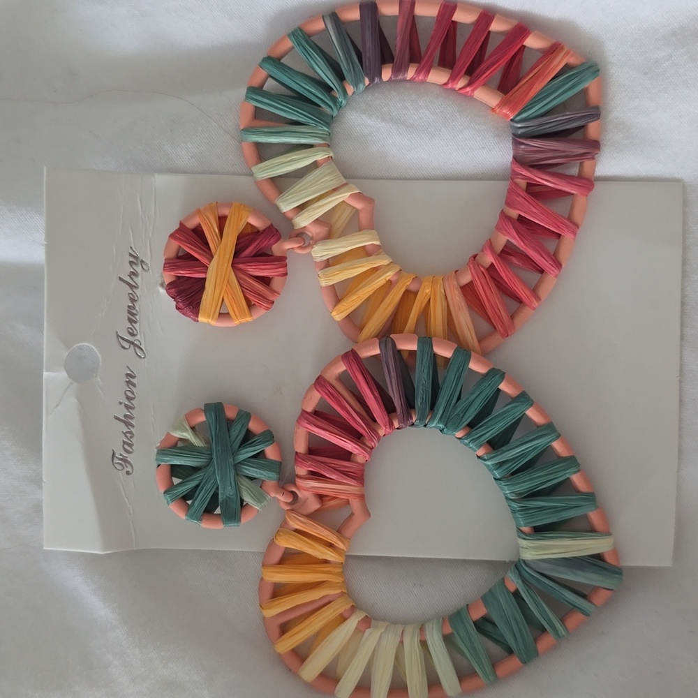 Multicolor Woven Heart Earrings